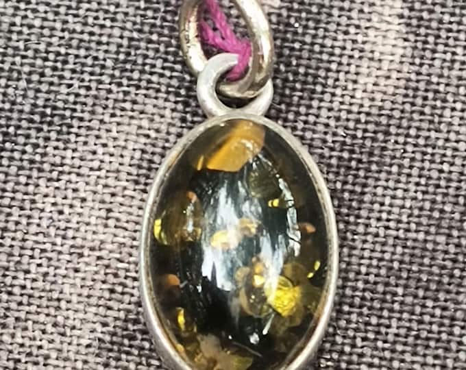 Green Amber Sterling Silver Pendant Necklace: Talisman for Calm