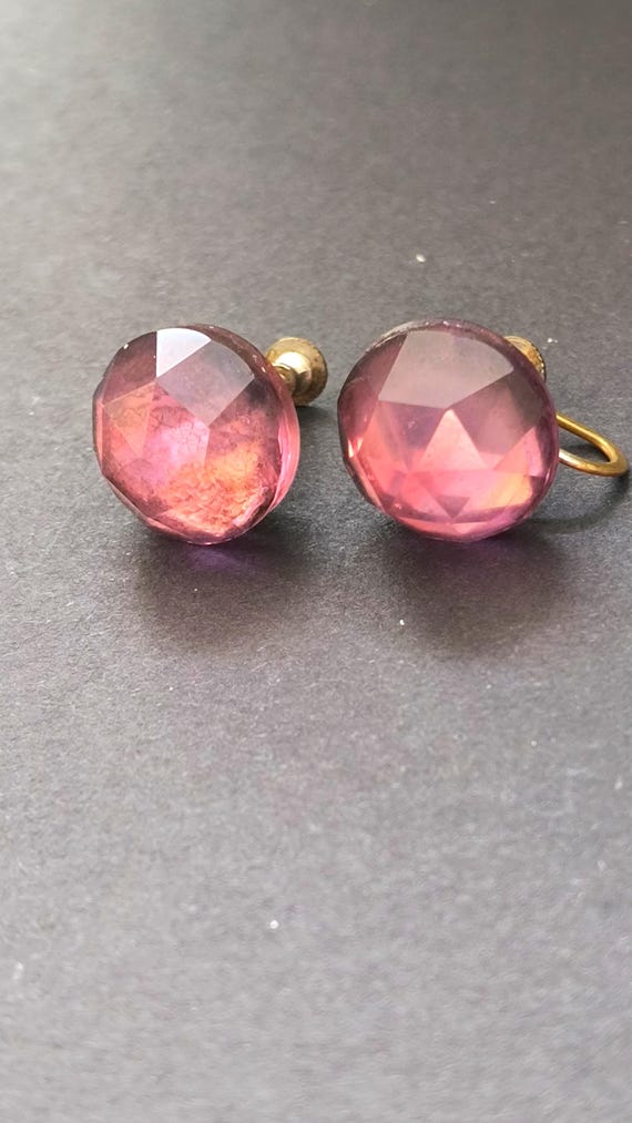 Antique Victorian Amethyst DOUBLET Glass Earrings - 1900's Era Purple Rose Cut Gems