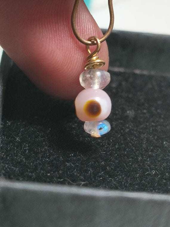 Rainbow Moonstone Evil Eye Charm - Pink Nazar Bead