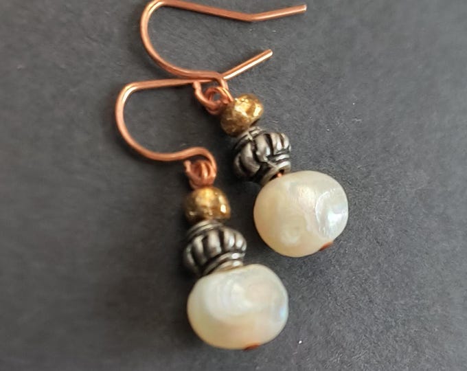 Freshwater Pearl Drop Earrings – Antique Silver and Rose Gold Vermeil