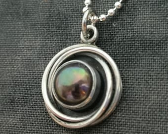 Swirling Black Pearl Pendant in Sterling Silver