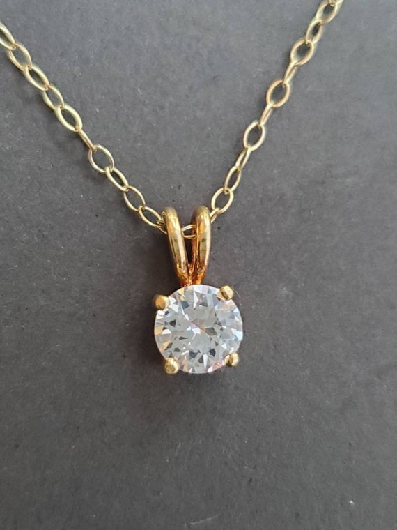 Moissanite Solitaire Diamond Necklace, 18K Gold Vermeil over Sterling Silver
