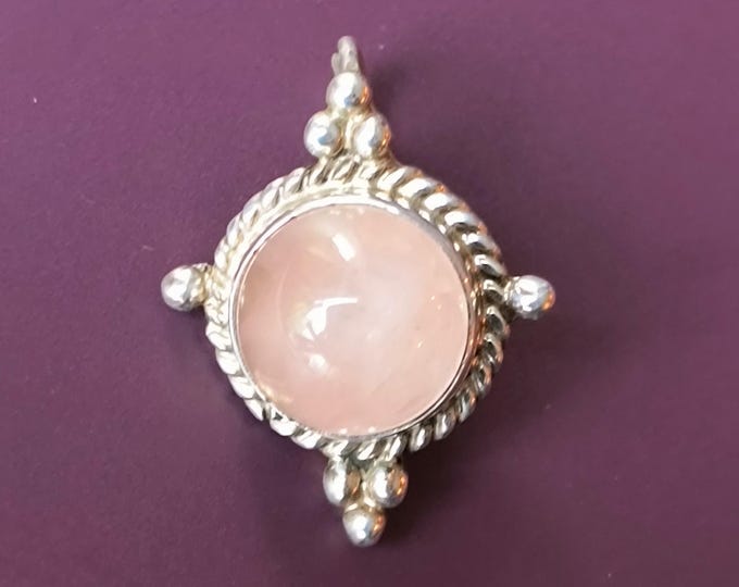 Rose Quartz Sterling Silver Pendant, Bright Pink Gemstone, Amulet for Love and Peace