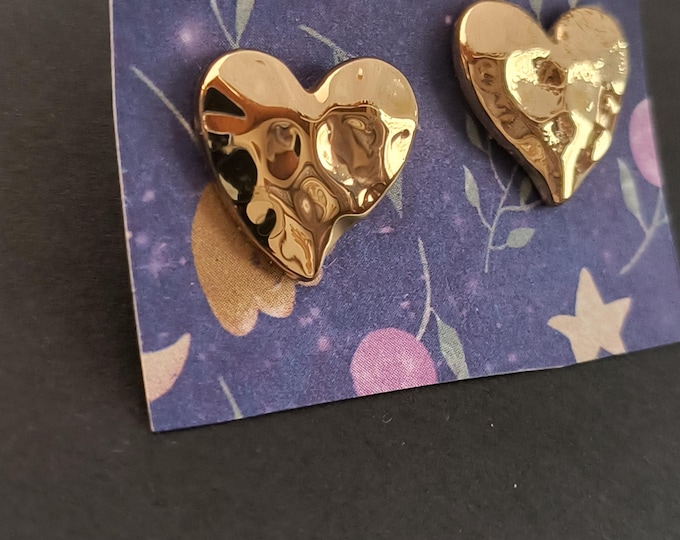 Vintage Hammered Golden Heart Stud Earrings, Perfect for Gifting!
