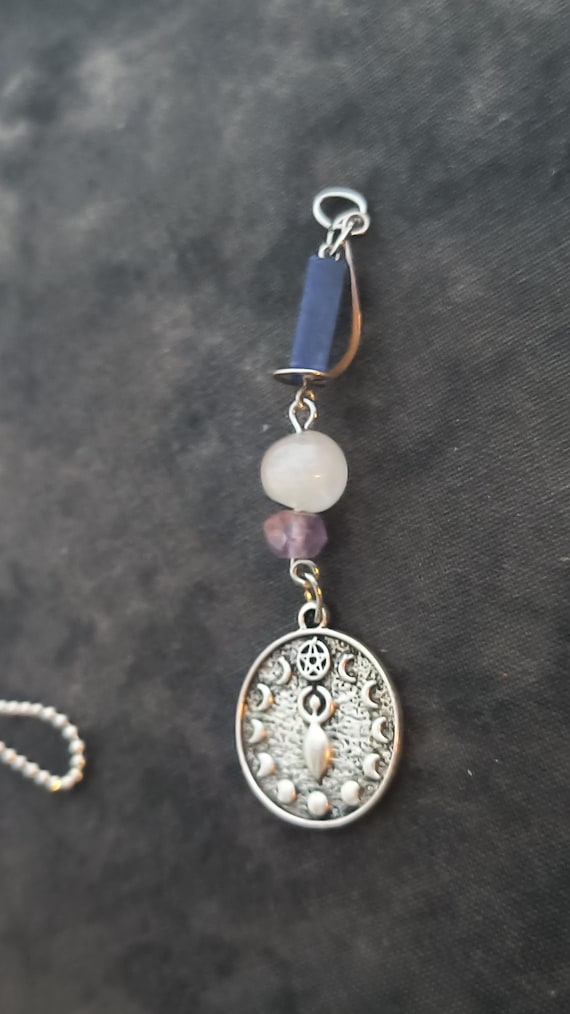 Goddess Good Luck Charm with Lapis Lazuli, Quartz, Amethyst Bead Accents