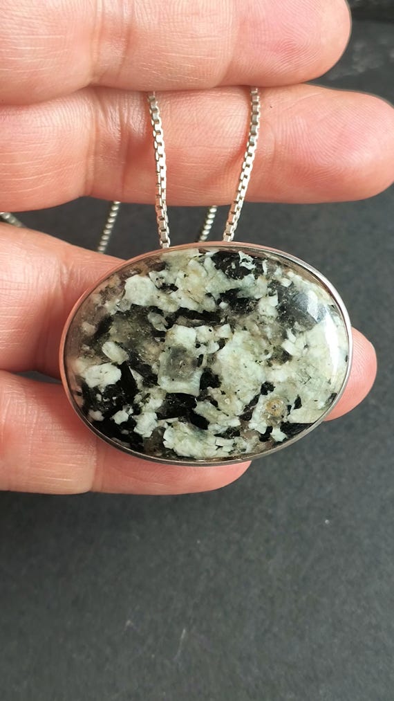 Artisan Polished Granite & Sterling Silver Slide Pendant, Can also be worn as a brooch