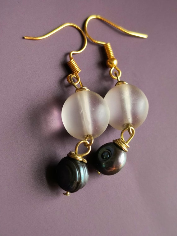 Victorian Glass & Black Pearl - Handmade Earrings with a Spiritualist Vibe!