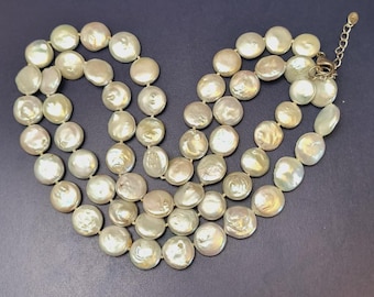 Outstanding Coin Pearl Necklace! 13-14mm Natural Freshwater Pearl Necklace 36 Inch Long