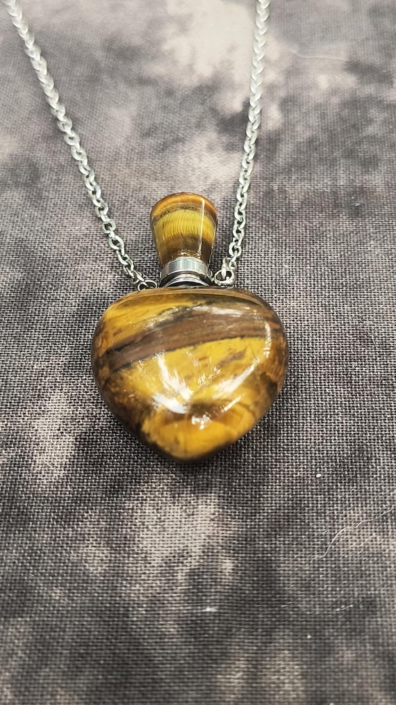 Tiger's Eye Bottle Pendant with Silver Chain