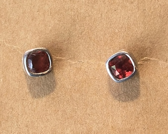 Garnet Stud Earrings, Intense Bright, Fire Pink Red Hue