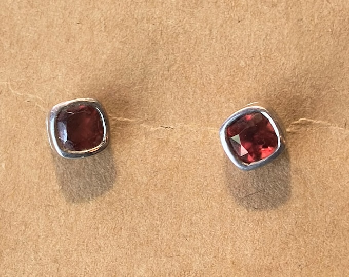 Garnet Stud Earrings, Intense Bright, Fire Pink Red Hue