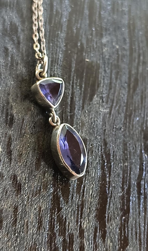 Iolite Teardrop Pendant in Sterling Silver with 18 Inch Chain