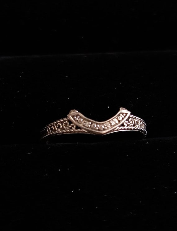 Vintage DIamond Wedding Band - Curved Wrap Band with Filigree in Sterling SIlver,