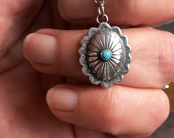 Vintage Native American Turquoise Pendant from the American Southwest, Concha Style
