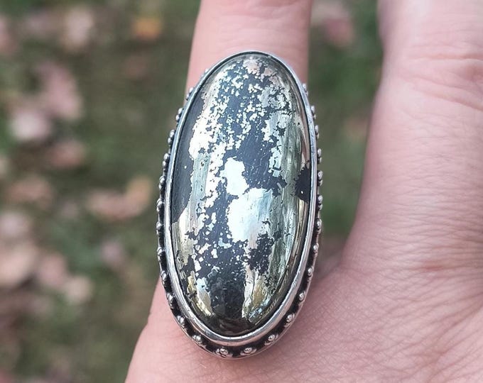 Pyrite Statement Ring in Sterling Silver - Comfortable, Bold, Powerful - Apache Gold