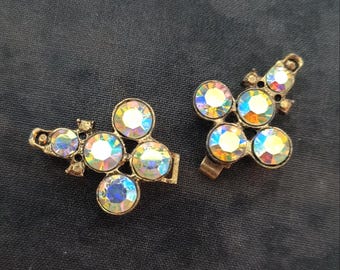 1950s Vintage Aurora Borealis Crystal Clasp for Dress, Thin Belt