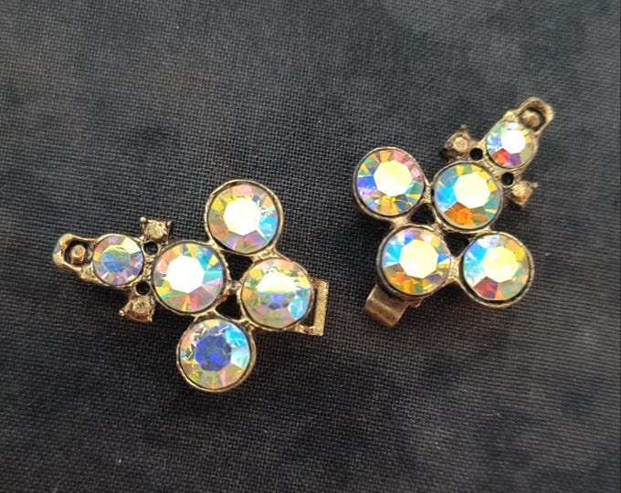 1950s Vintage Aurora Borealis Crystal Clasp for Dress, Thin Belt