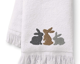 Rabbits Embroidered Fingertip Towel