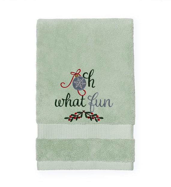 Embroidered Winter Christmas Towels oh What Fun Bath Towels. 100% Plush  Cotton Hand or Fingertip Towel 