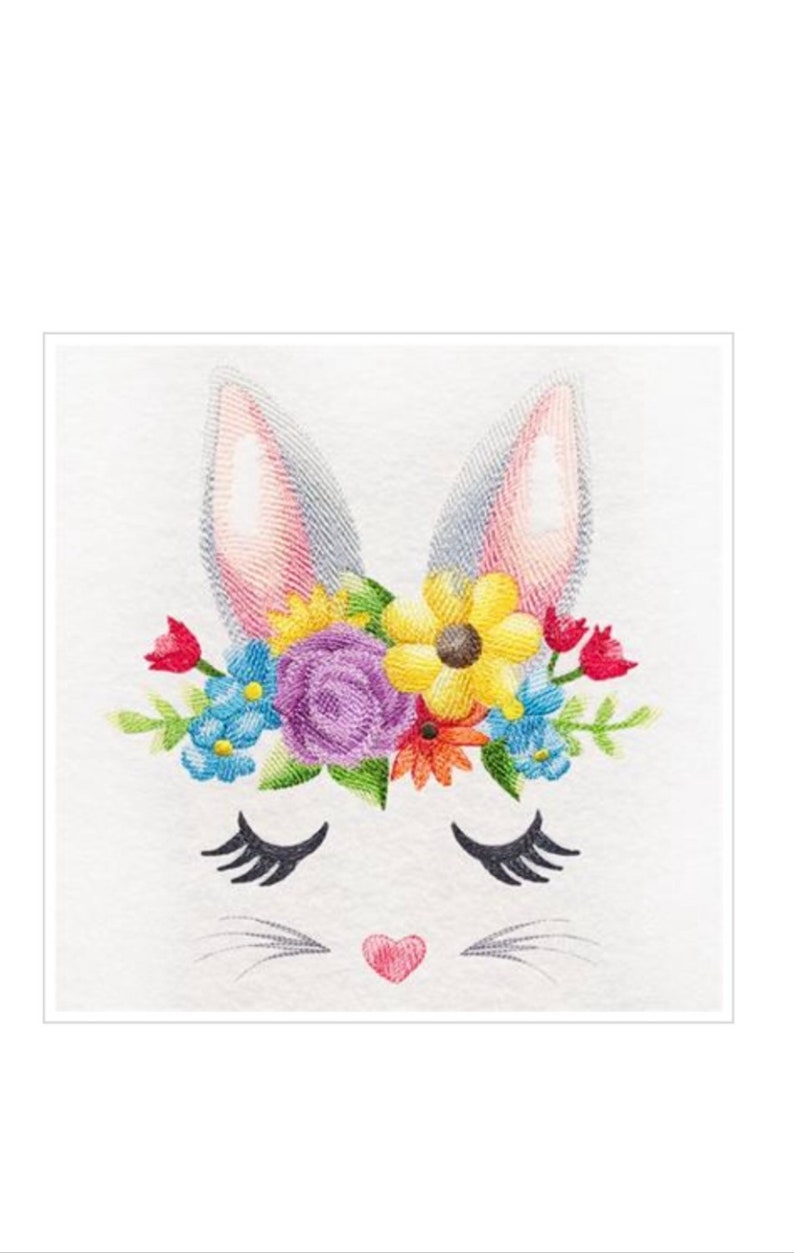 Kitchen or Bath Hand Towel Bunny with Flowers Embroidered on Cotton Towels