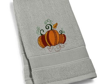 Embroidered Autumn Pumpkins Bathroom 100% Cotton Hand or