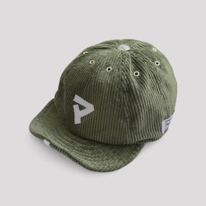 Handmade Olive Corduroy Baseball Cap – Retro-Style 8-Panel Cotton Hat with Rollable Brim, Adjustable Fit, and Custom Initials