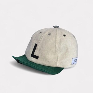 Off-White Cotton Drill Cap with Green Roll-up Visor