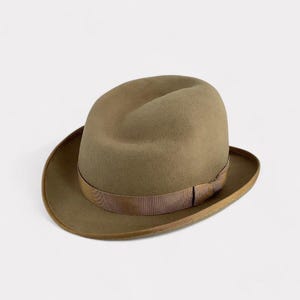 Beige Wool Fedora with Upturned Brim: Classic Brim, Timeless Crown Shape – Handcrafted in London