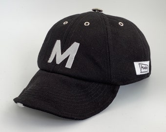 Black Cotton Baseball Cap - Handmade 8-panel Cotton Drill