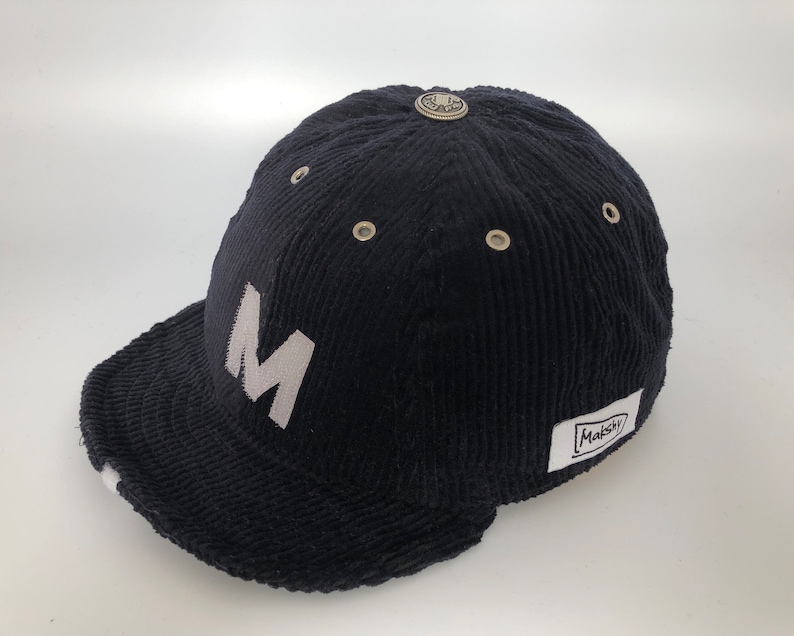 Navy Corduroy Hat Handmade 8-Panel Versatile Dark Blue Custom Baseball Cap for Adults with Adjustable Visor and Personalised Letter Motif image 5