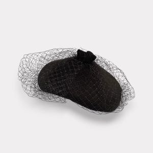Black Pillbox Hat for Women – Vintage-Inspired Fascinator with Veil – Handcrafted in London