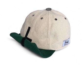 Classic Baseball Cap – Off-white Cotton Drill With Green