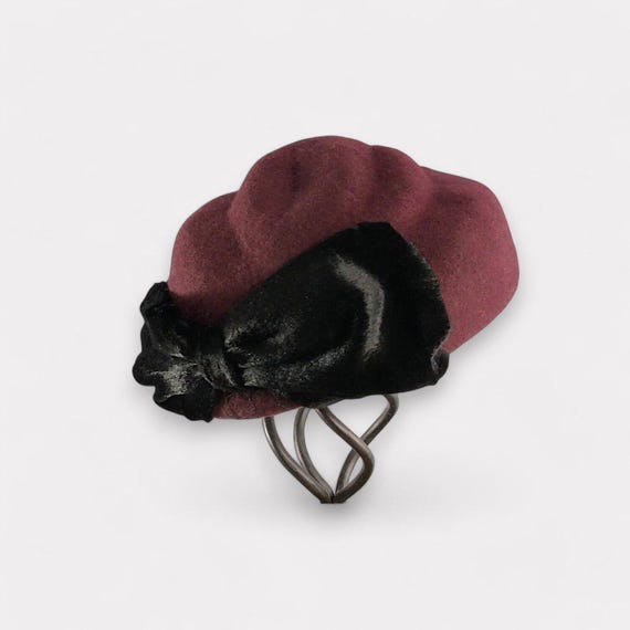 Burgundy Felt Cocktail Hat With Velvet Bow. - Etsy display picture 1