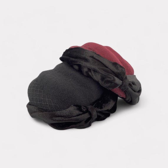 Burgundy Cocktail Hat With Velvet Bow - Etsy display picture 1