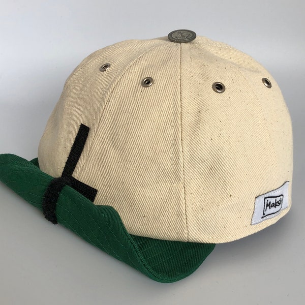 Cappellino da baseball iniziale - Cotton Drill 8-pannello cappello bianco sporco, berretto da baseball personalizzato per adulti fatto a mano con visiera regolabile verde, cappello monogramma lettera