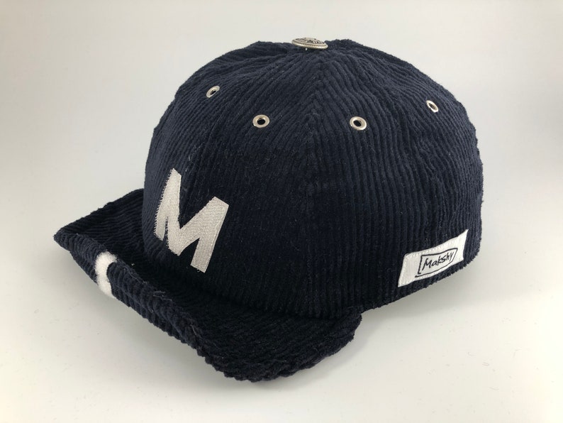 Navy Corduroy Hat Handmade 8-Panel Versatile Dark Blue Custom Baseball Cap for Adults with Adjustable Visor and Personalised Letter Motif image 1