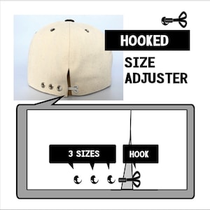 The back of an off-white cotton drill cap showing the hook based size adjuster. The baseball cap can be adjusted to 3 levels and has a closed stylish back without the back opening.