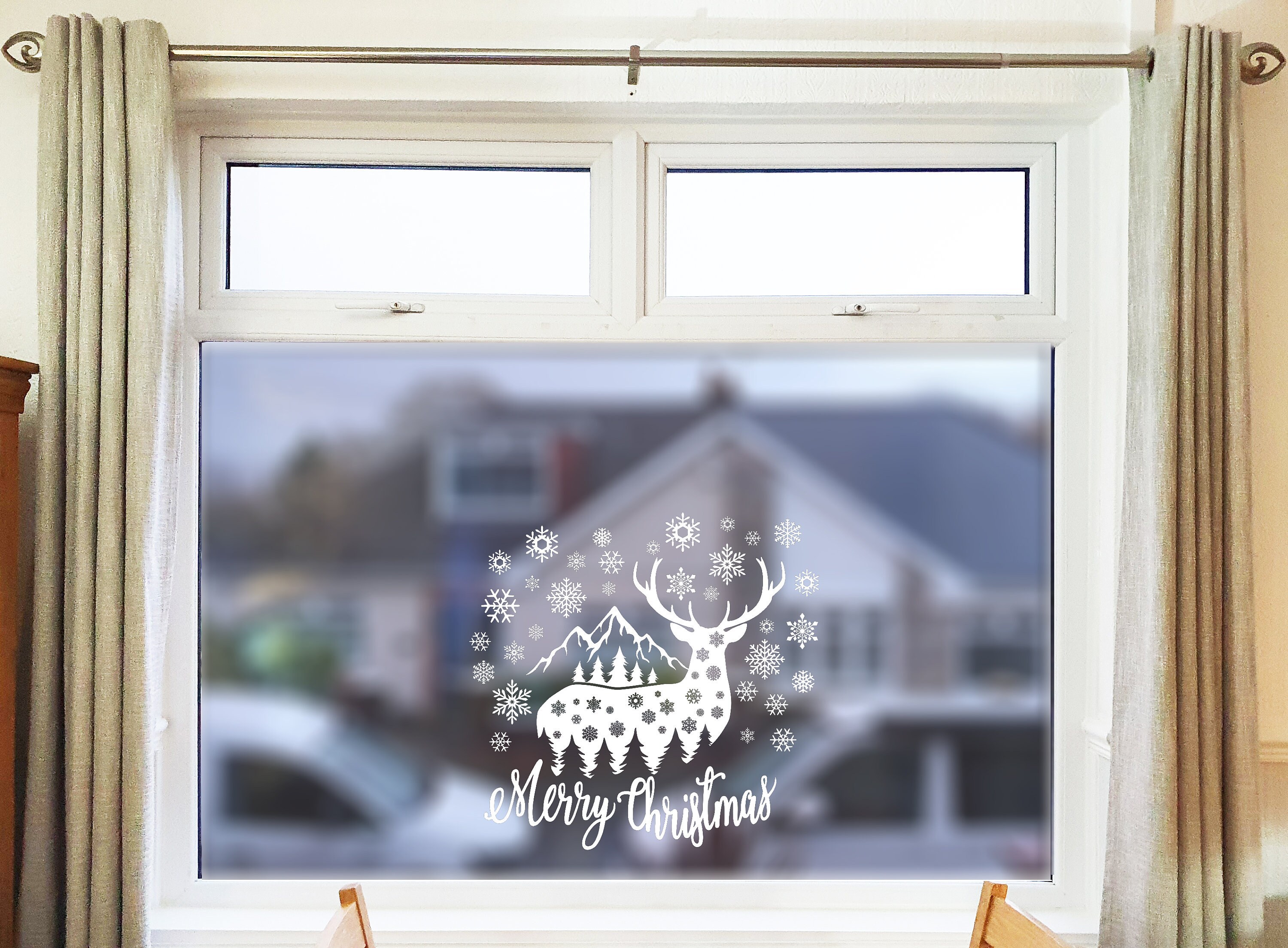 Christmas Window Decal Easy To Apply Reindeer Forest Magical