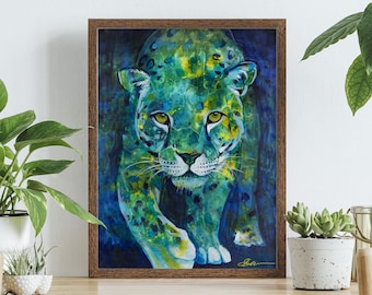 Stampa pittura leopardata, arte originale di Elyssa Helfman, stampa d'arte, animale, illustrazione, colorato, arredamento per la casa, regalo safari, fauna selvatica