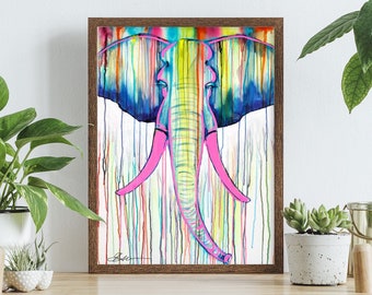 Stampa pittura elefante, arte originale di Elyssa Helfman, stampa d'arte, animale, illustrazione, colorato, arredamento per la casa, regalo safari, fauna selvatica