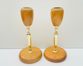 Vintage Oregon Myrtlewood Candlestick Holders - set of two