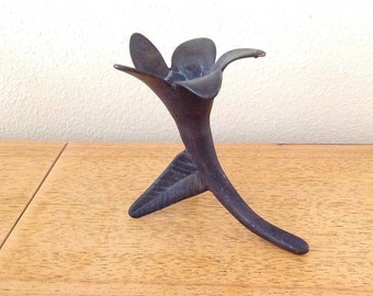 Vintage Brass Patina Tulip Flower Figurine - Flower Candle Holder