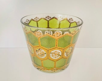 Vintage Green and Gold Glass Mid Century Ice Bucket by Washington