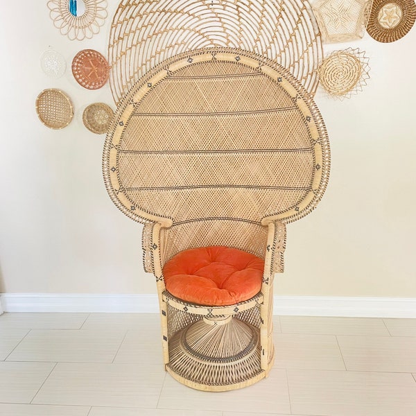 LOCAL PICKUP only in Tampa FL- Vintage Wicker Peacock Chair / fan chair / boho furniture