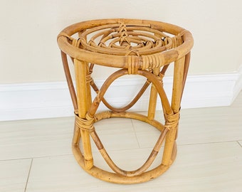 Vintage Boho Bentwood Rattan Plant Stand / Side Table