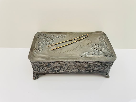 稼働 Obrey Solid Silver Handmade 保証書・箱付き Antique Woman's Friend Box - Quandruple Silver Plated by Pairpoint