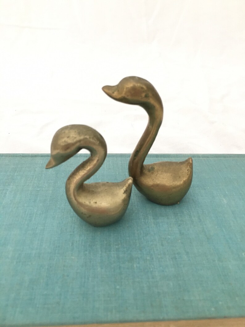 Vintage Brass Mini Swans with Curved Necks Set of Two