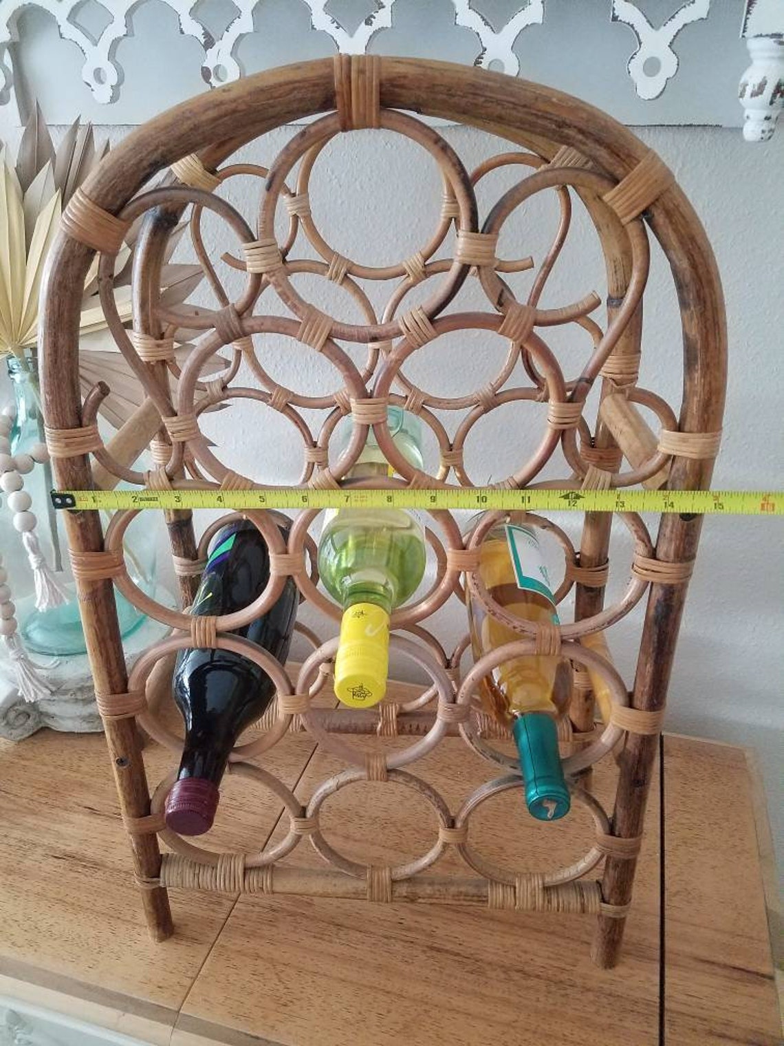 Vintage Rattan Bent Wood Wine Bottle Holder / Wine Rack Holds Etsy