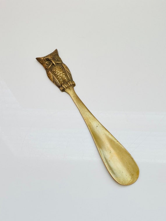 Vintage brass owl shoehorn