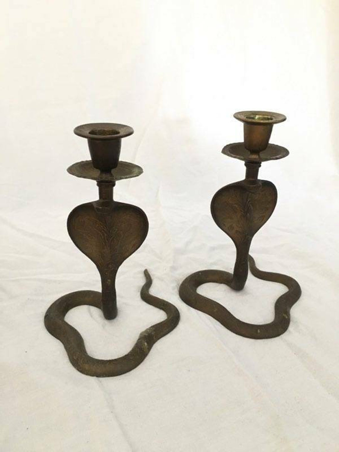 RARE Vintage Brass Cobra Snake Candle Holders Set of Two Etsy